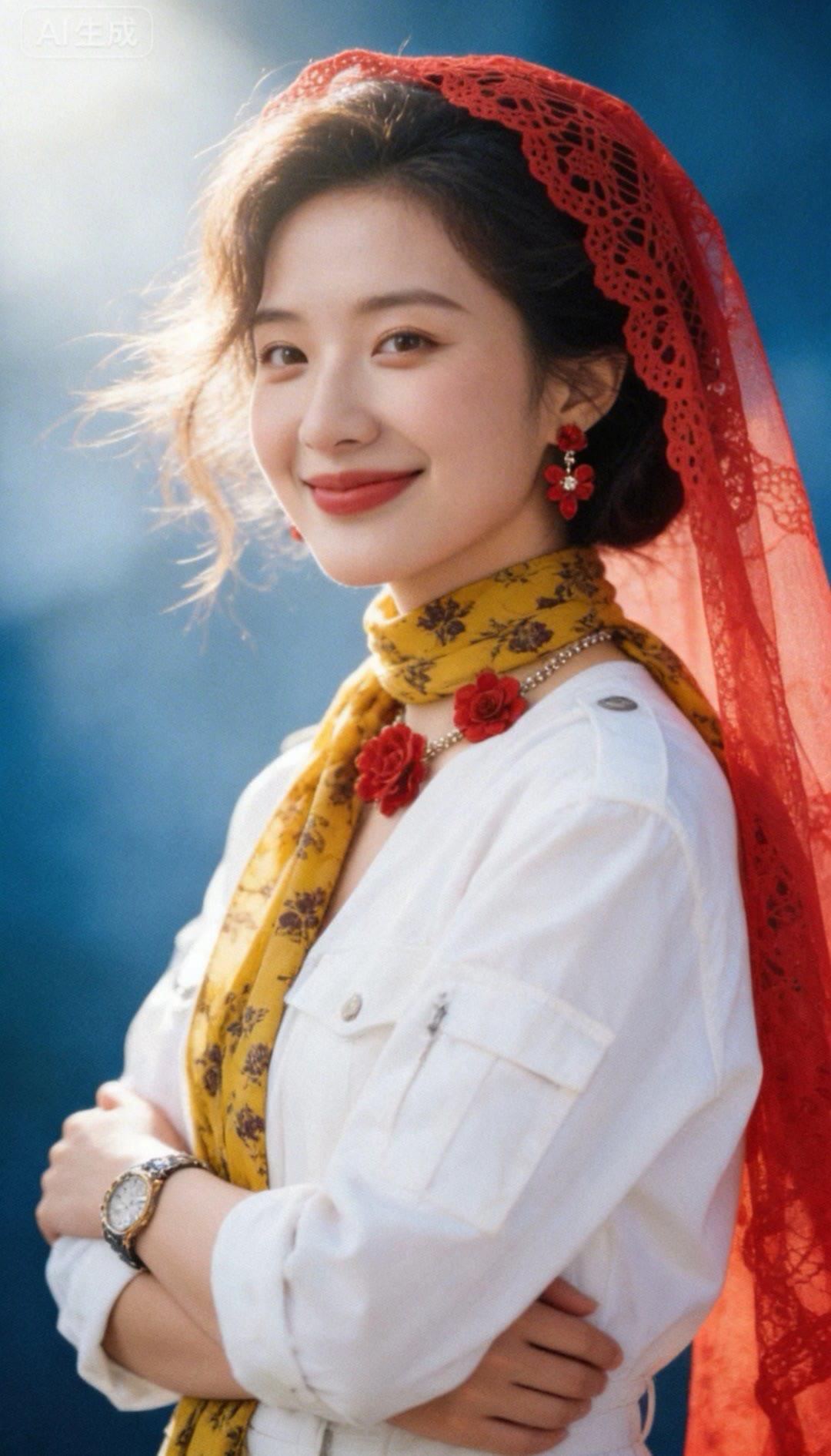 优雅复古风，红纱轻拂，笑靥如花，复古时尚穿搭