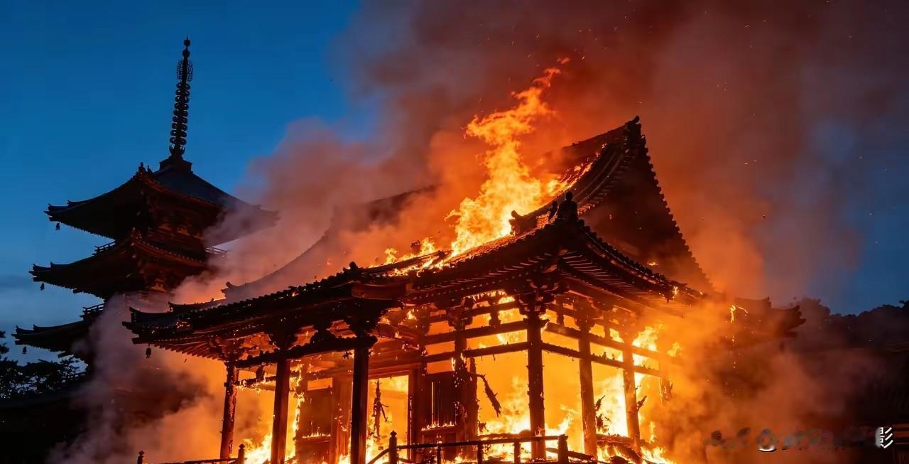 日本深夜一把大火，直接把一座近600年的日本国宝级寺庙烧成了废墟。

这事发生在