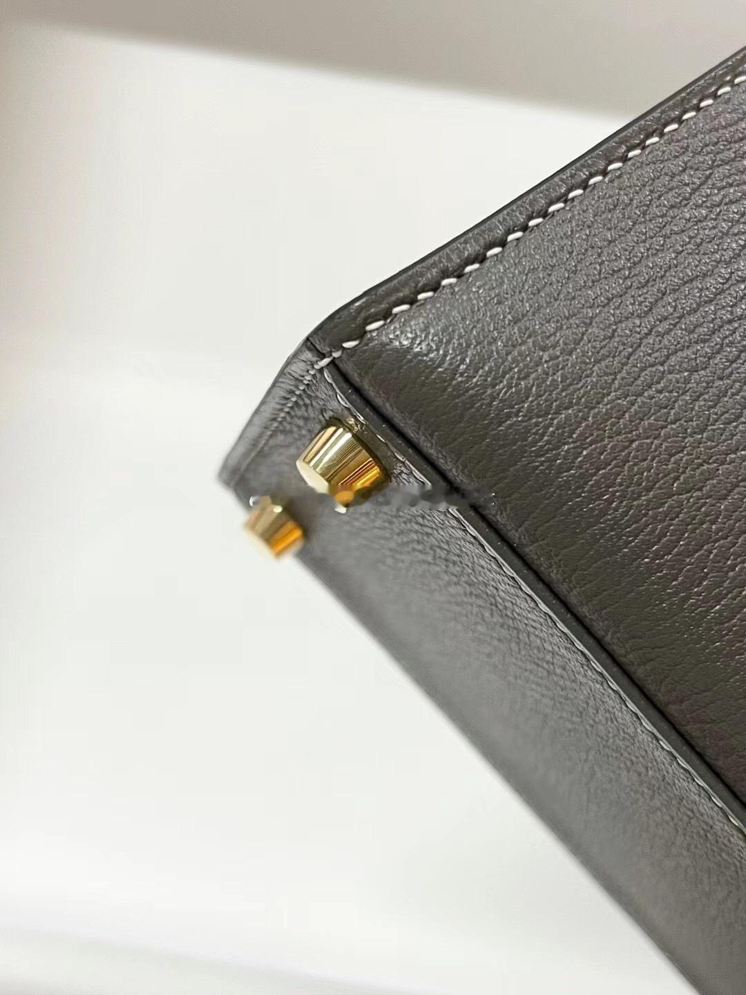 kelly28cm 锡器灰拼柠檬黄 金扣 山羊皮 爱马仕hermes