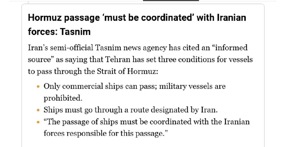 伊朗外长：“霍尔木兹海峡向商船开放”
       外媒4月17日晚上9点36分