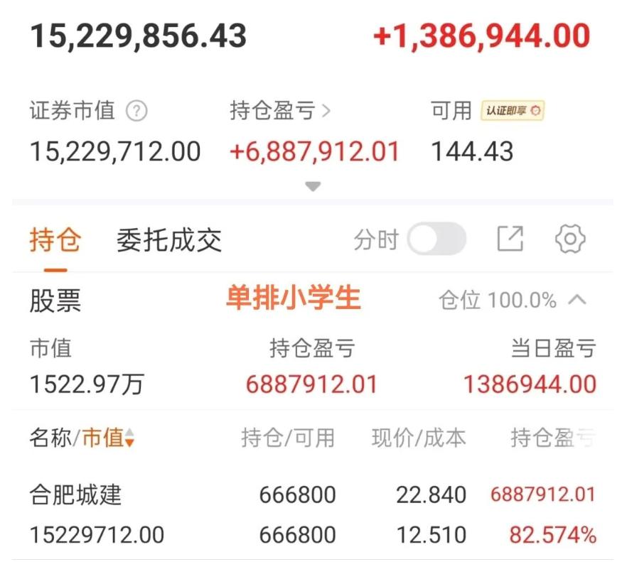 小学生合肥赚了600个W，这钱理应他赚，定力太强了！从三月底开始就拿着合肥，无论