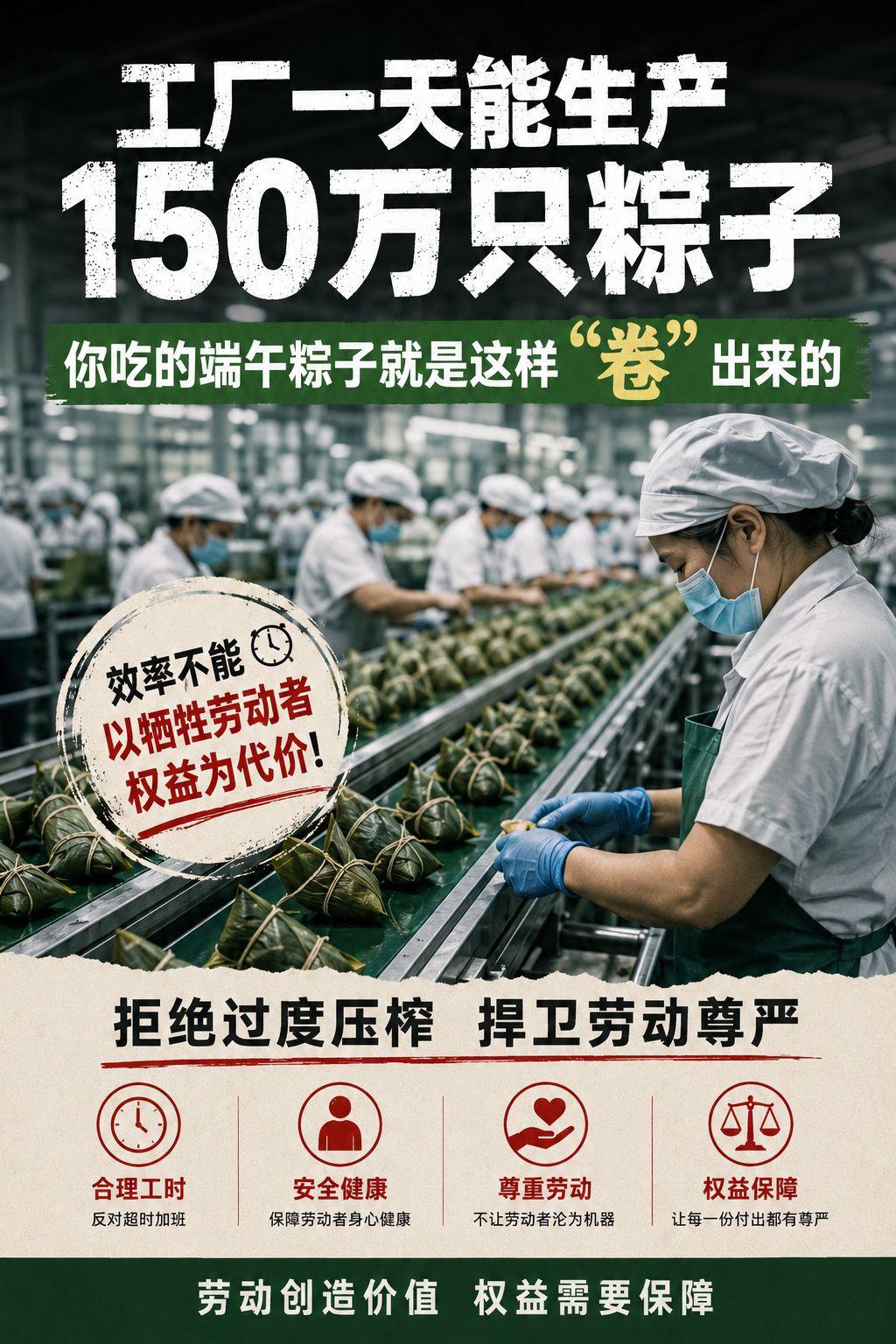 工厂一天生产150万只粽子，工人一小时最快400个，这是怎样的工作强度？粽子