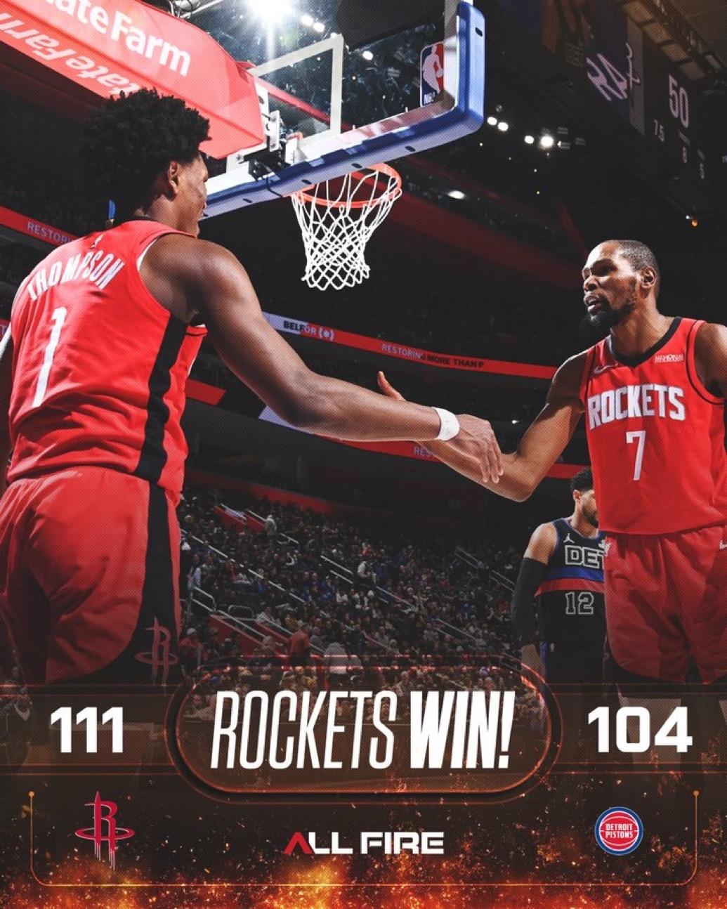 1月24日NBA常规赛战报（8场）：

火箭111-104活塞
国王118-12