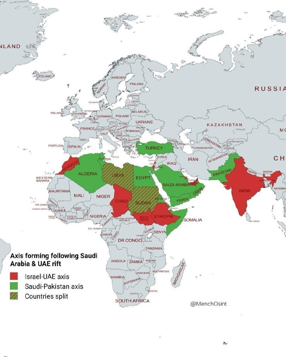 沙特阿拉伯与阿联酋的对抗态势图。 ​​​
