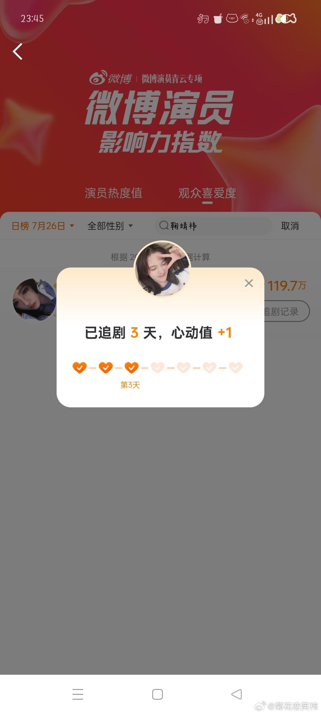 微博演员影响力指数姜黎非心动Day31 