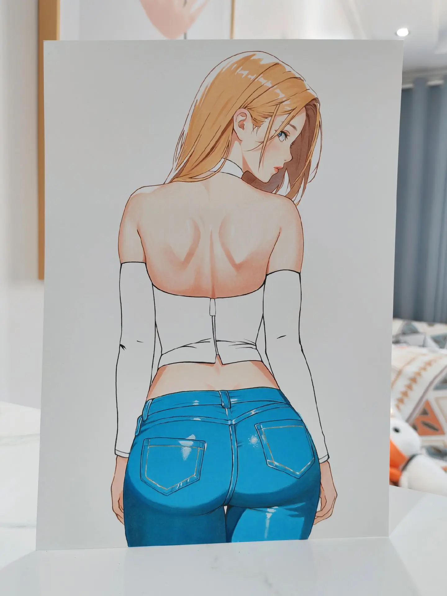 动漫性感美少女。手绘过程图
