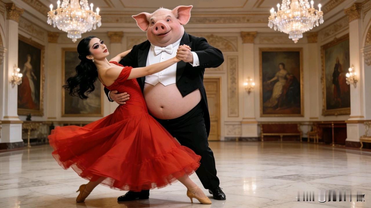 优雅舞会，猪猪侠与红裙女郎共舞想象一下，在一场优雅舞会上，猪猪侠居然和红裙女郎共