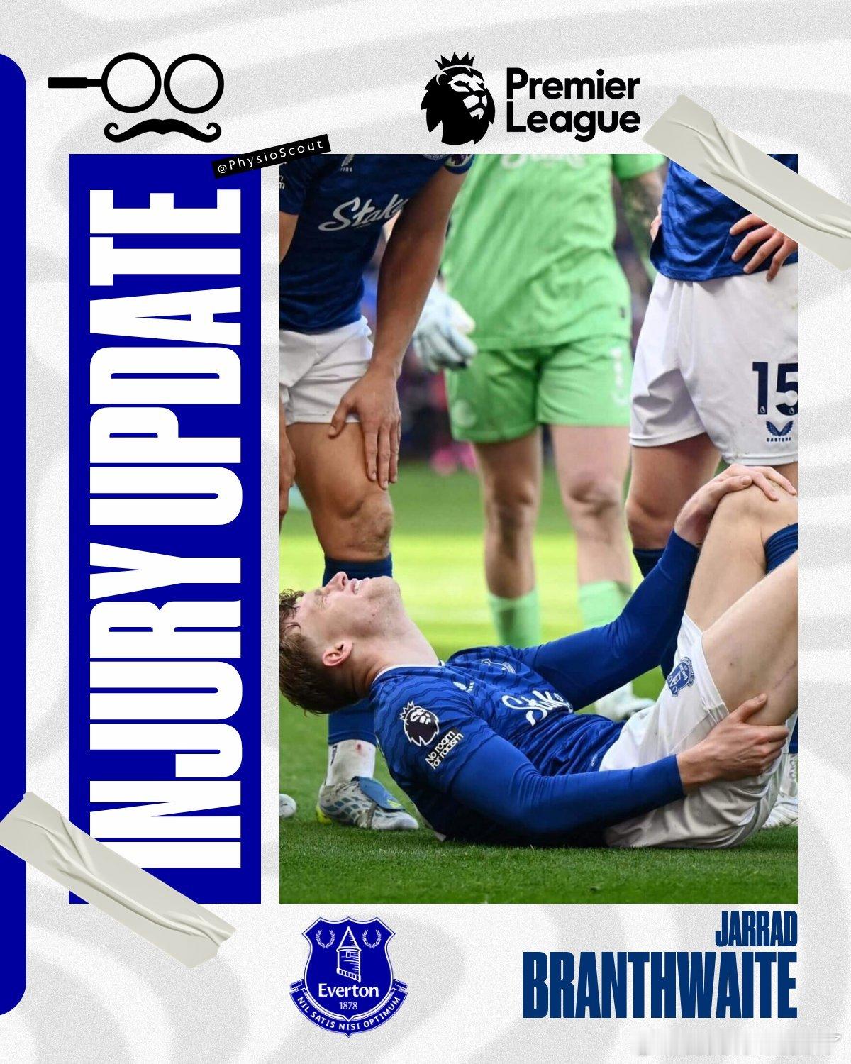 伤病推透露在埃弗顿对阵利物浦的比赛中，布兰斯韦特因右腿筋受伤被担架抬下场。布兰斯