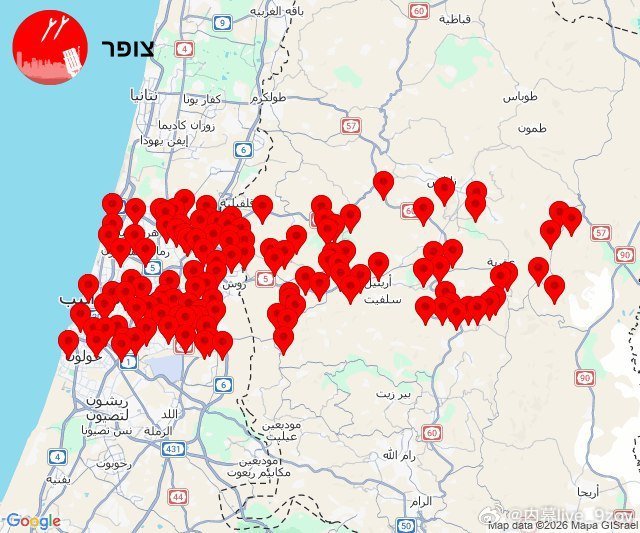 🚨以色列中部地区响起警报。据报伊朗昨夜持续发射导弹，以色列人6次躲进了防空洞 