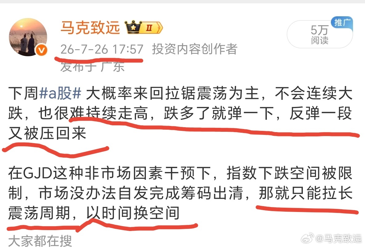 上周预判本周a股 以低位震荡拉锯为主，无持续性涨跌，跌多反弹、涨后回落，以时间换