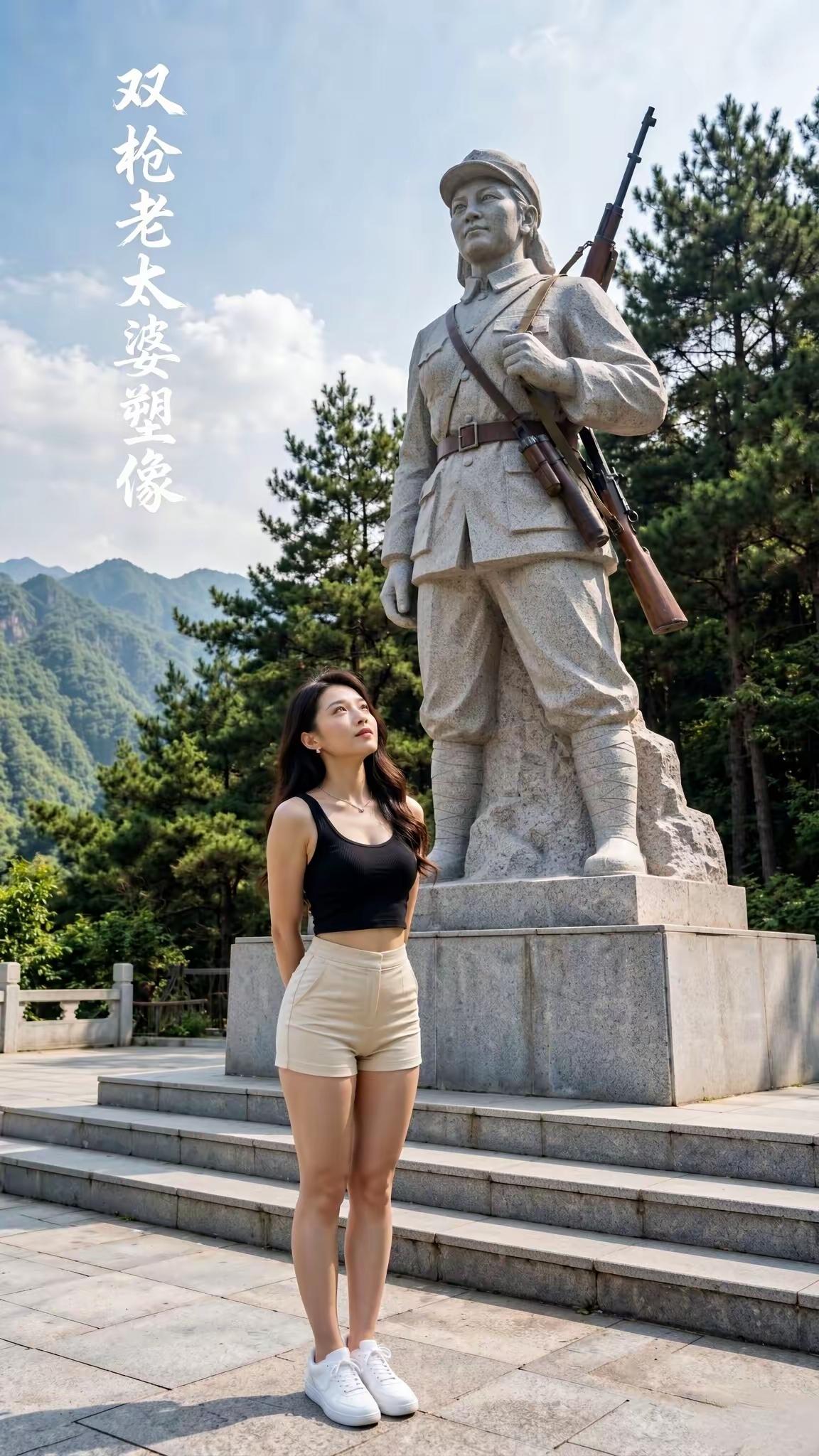 双枪老太婆，
投身救中国。
雕像留纪念，
事迹记心窝。