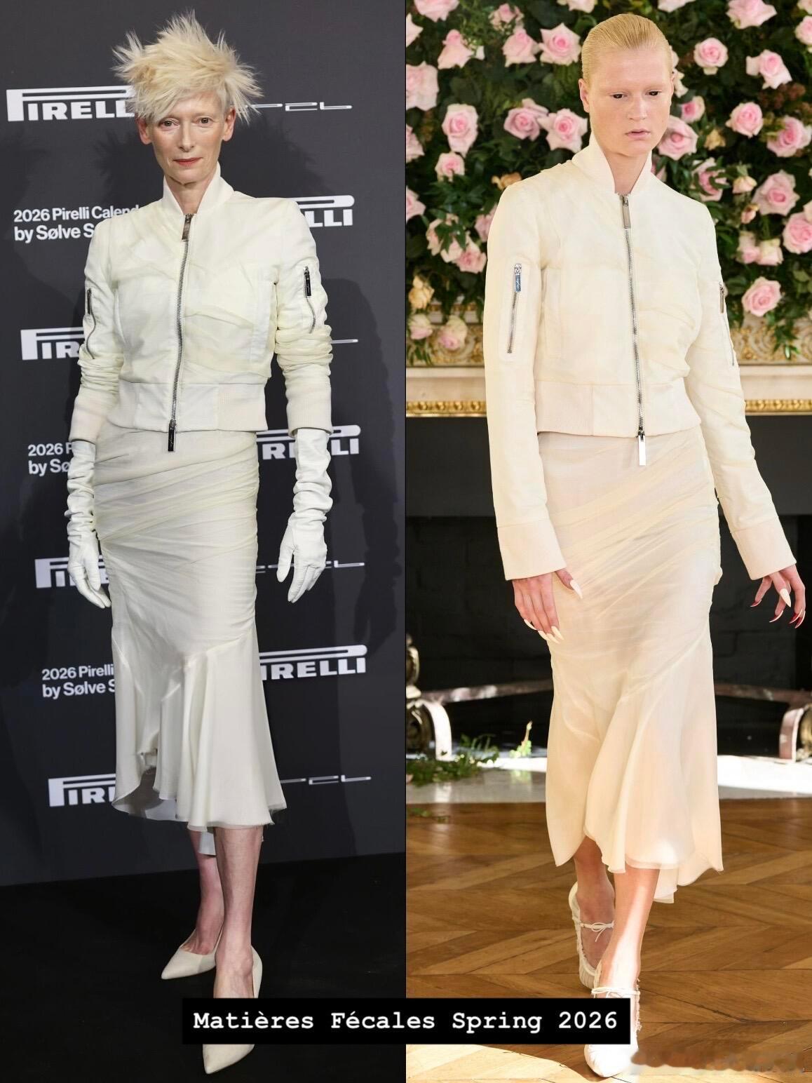 Tilda身穿法国新锐品牌Matières Fécales 26春夏系列，亮相倍