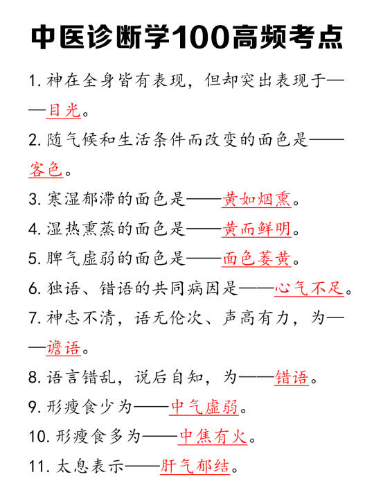 吃透这100个高频点，中诊难不倒我！