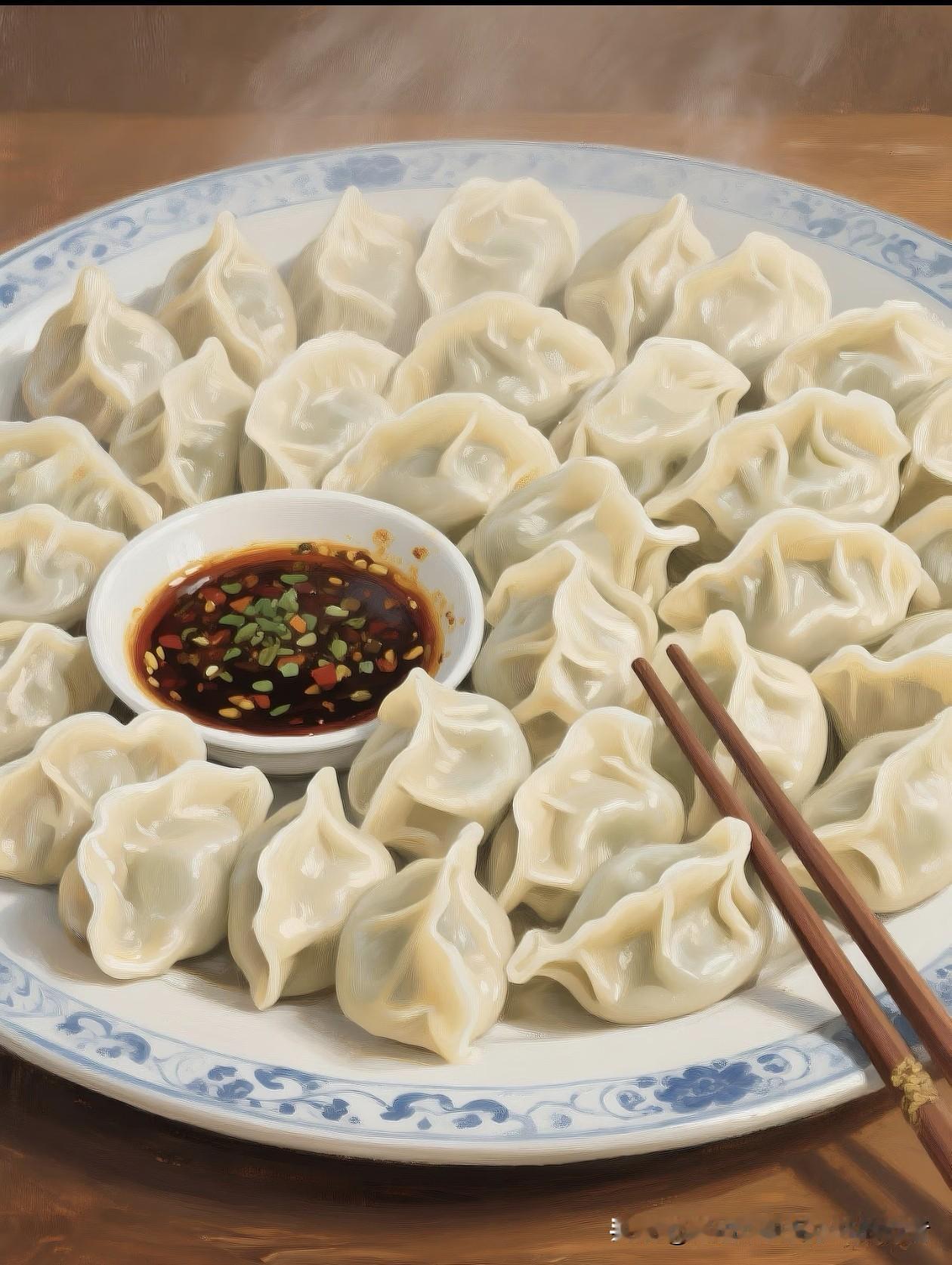 一家人围在一起包饺子、唠唠嗑，面皮擀得圆圆的，馅儿调得香香的，煮出来的饺子鼓鼓的