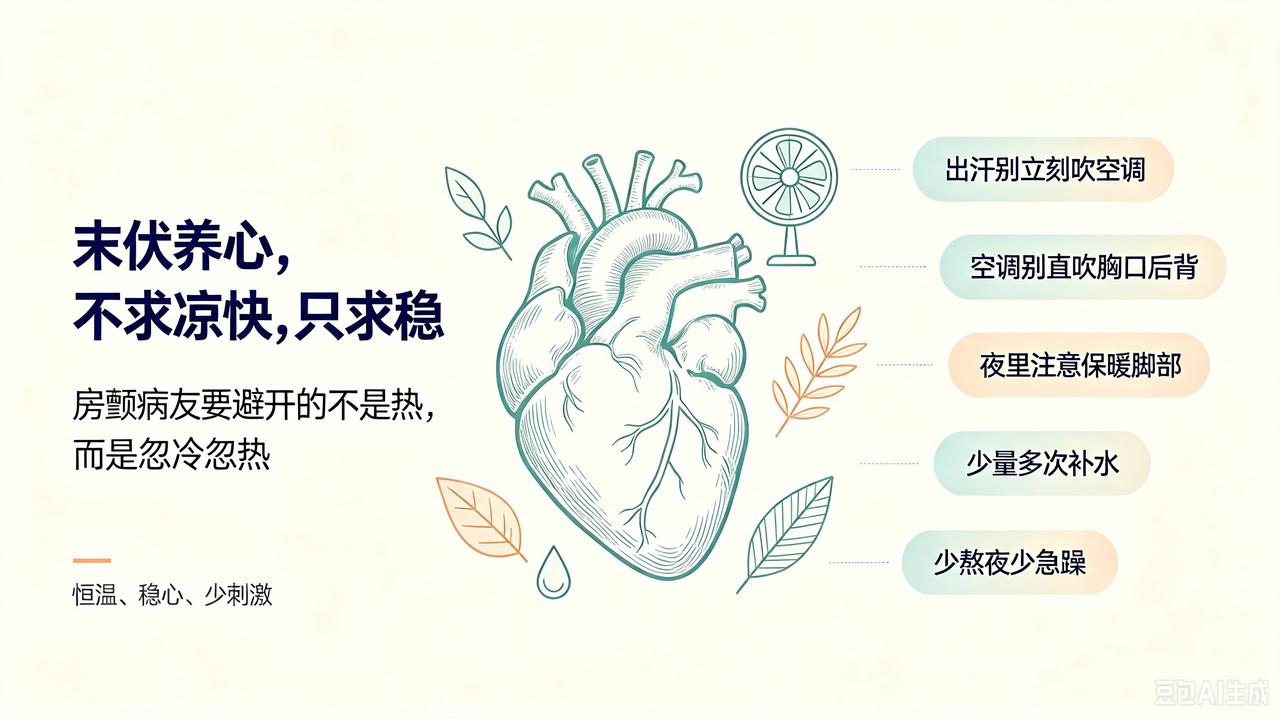 末伏最易诱发房颤！最怕的根本不是热
 
很多房颤病友以为：夏天心慌，是因为天太热