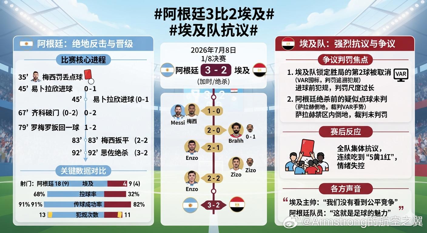 阿根廷3比2埃及 埃及队抗议 大V观赛团 卫冕冠军阿根廷队以3比2惊险逆转绝杀埃
