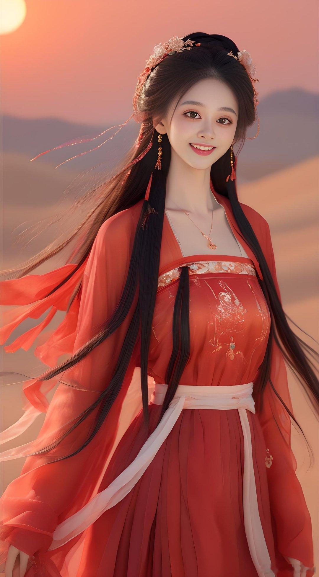 夕阳西下大漠伴孤风，寒鸦狂飞黄沙随人影#夕阳西下##小仙女# ​​​
