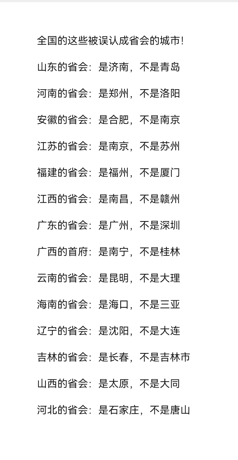 全国的这些被误认成省会的城市