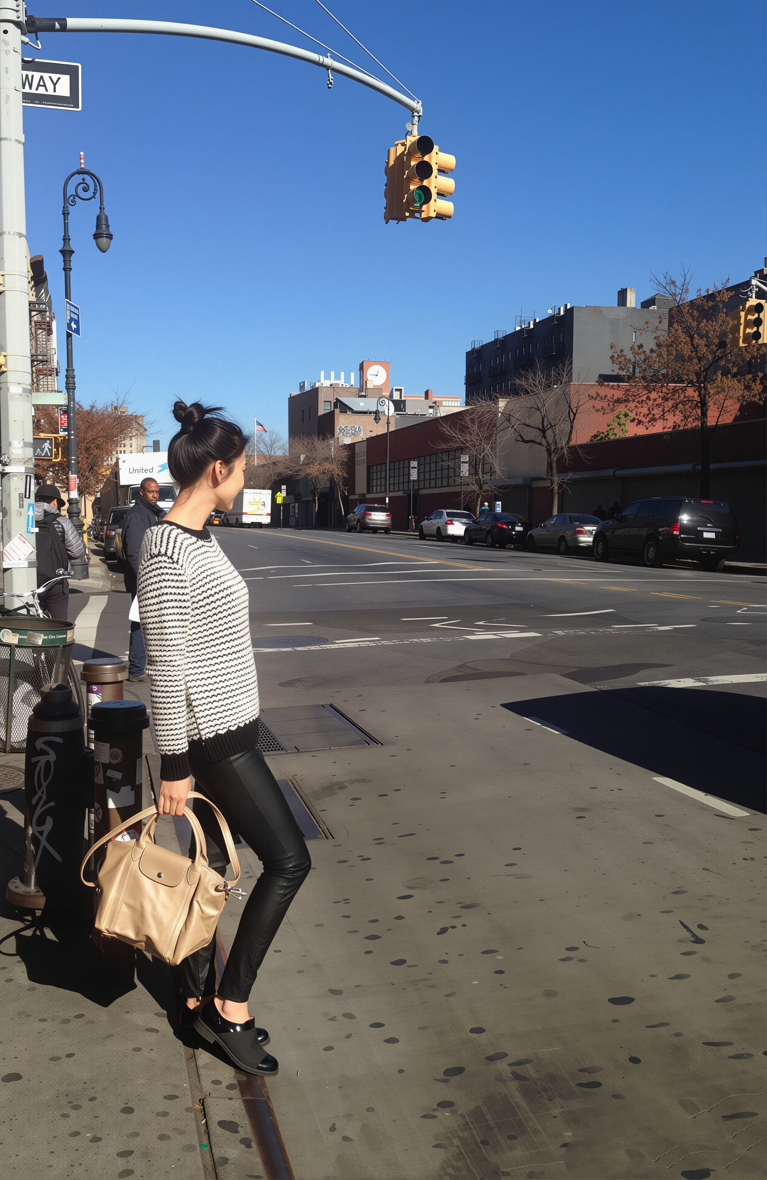 高圆圆  穿梭在不同城市的街头与展厅，用穿搭书写生活的模样。阳光下的纽约街角，她