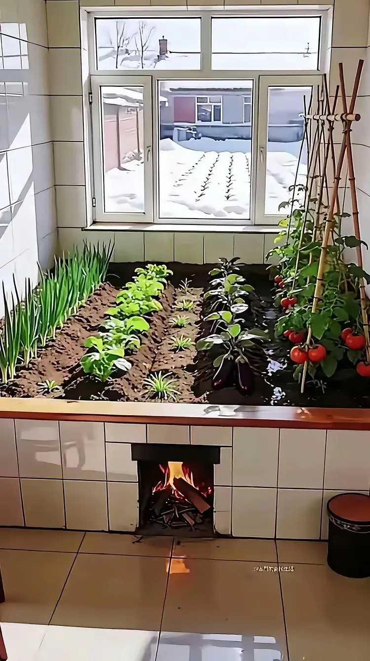 窗外白雪皑皑，室内却绿意盎然，生机勃勃。
这是一个不错的创意。
任你白雪满天飞，