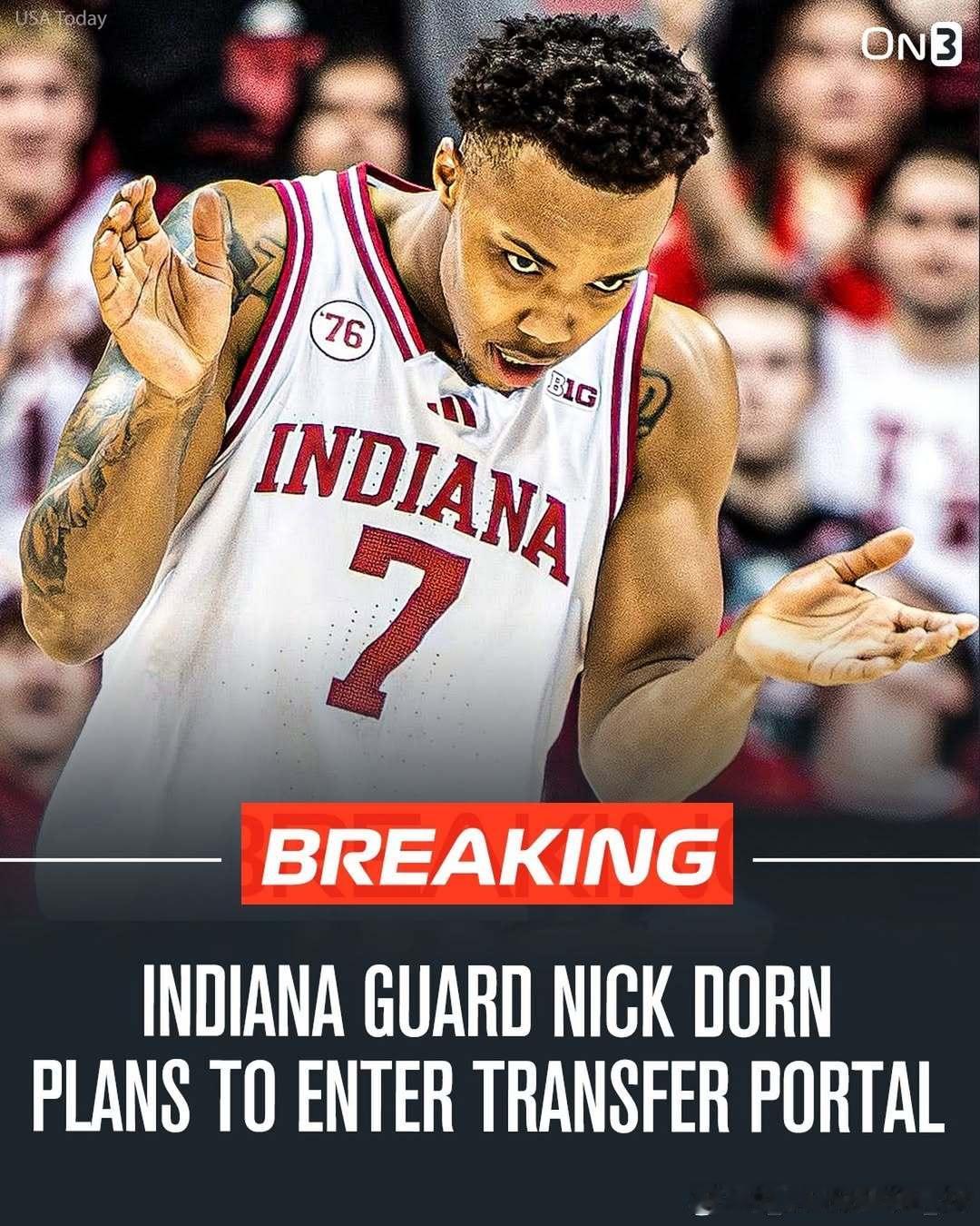 印第安纳大学后卫尼克·多恩(Nick Dorn)进入转学窗口这位身高6尺7寸（约