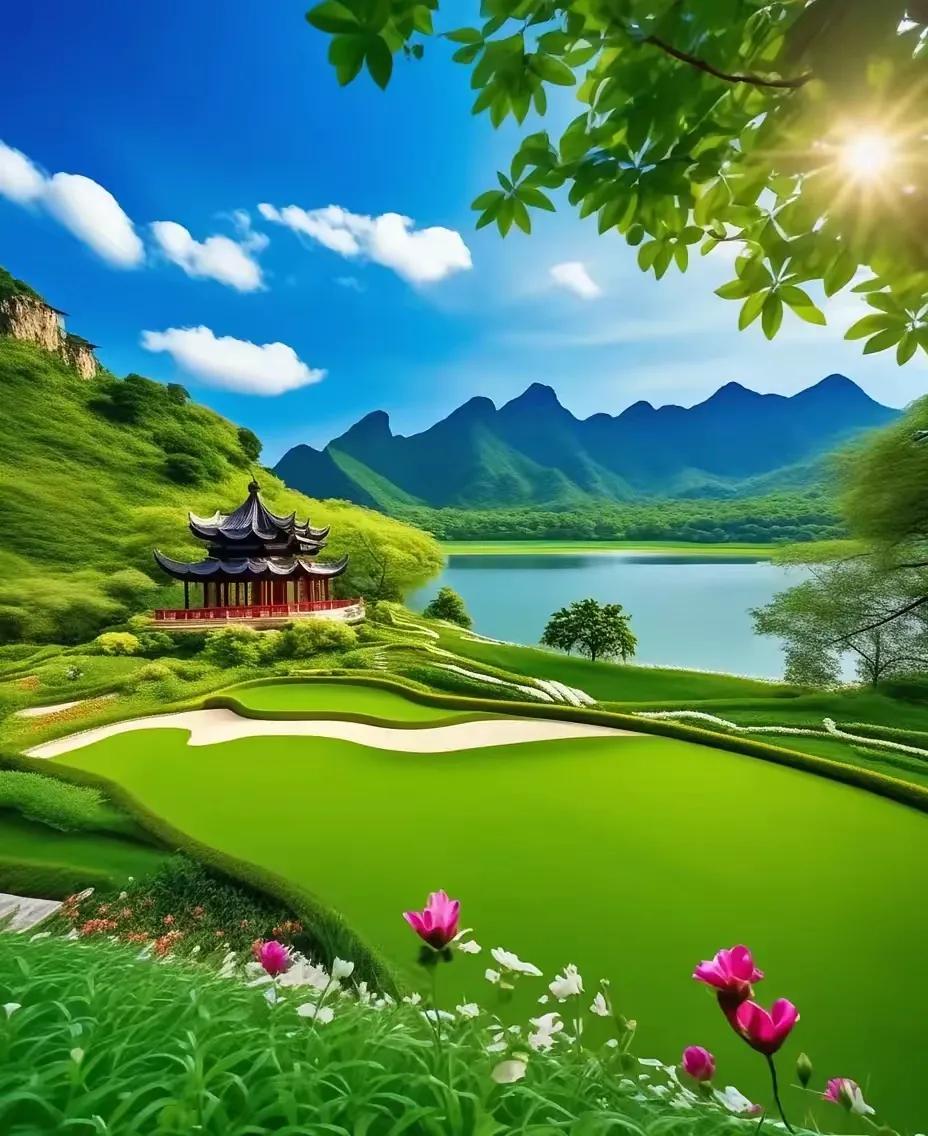 三夏田园无限美，
半江秋水映夕阳。
横批：《田园与秋水》