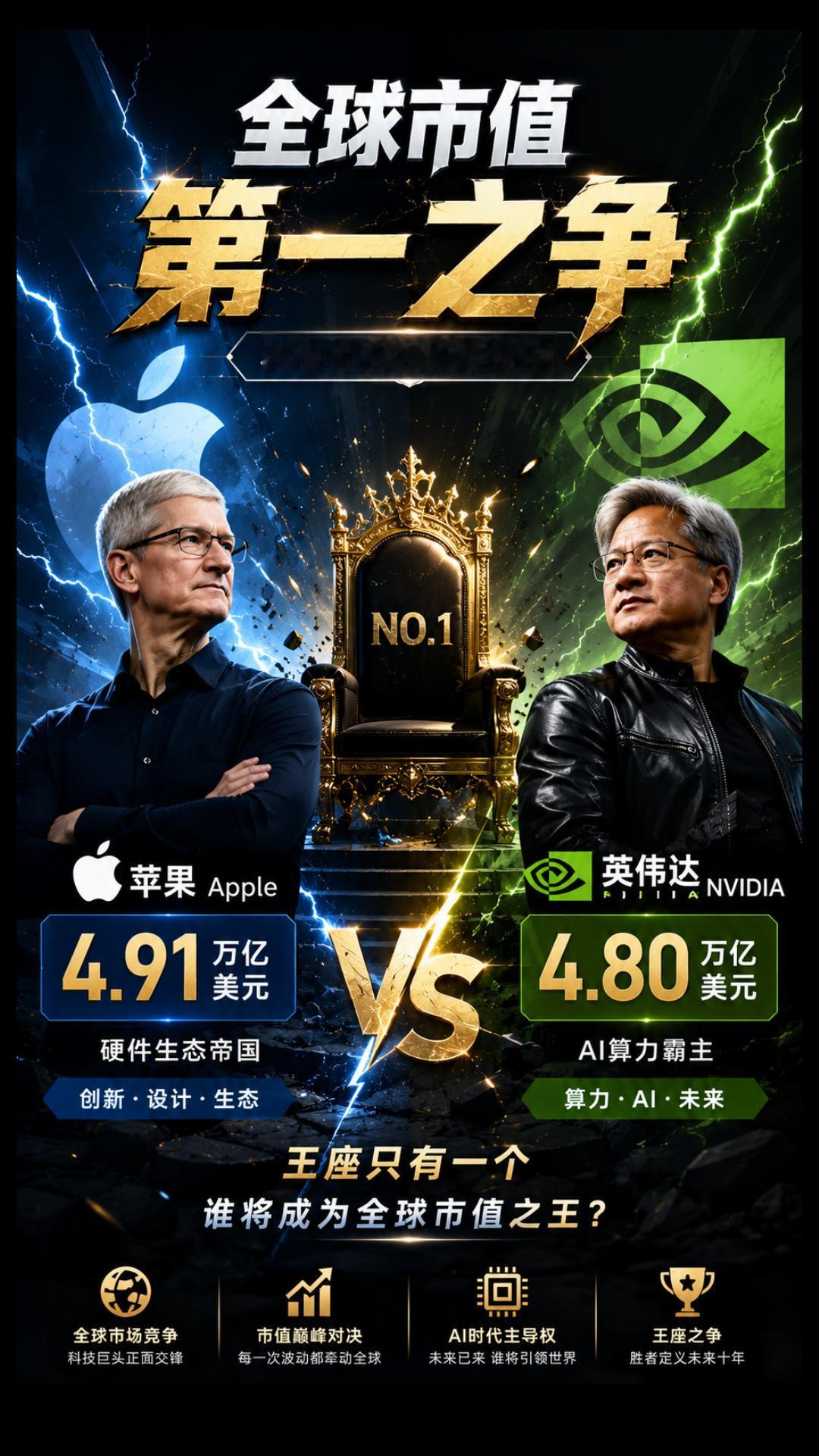 王座只有一个！苹果深耕硬件生态，英伟达掌控 AI 算力，谁定义下一个十年？