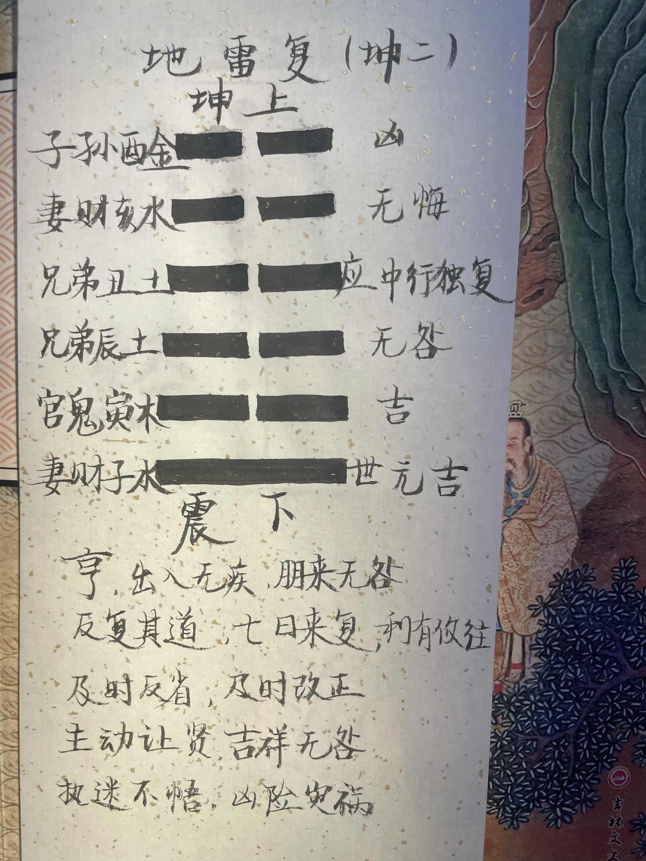 24地雷复 
亨，出入无疾，朋来无咎，反复其道，七日来复，利有攸往。
初九，不远