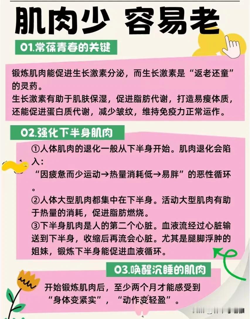 小心大肚腩，小心力衰病！
肌肉少容易老、肌肉减退也就是衰老的开始。
肉松散，就会
