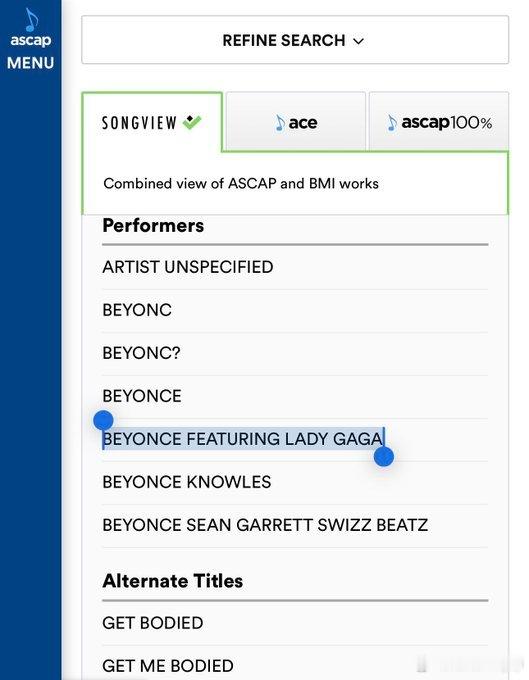 有报道称Beyoncé与Lady Gaga即将再度合作‼️美国词曲作家协会ASC