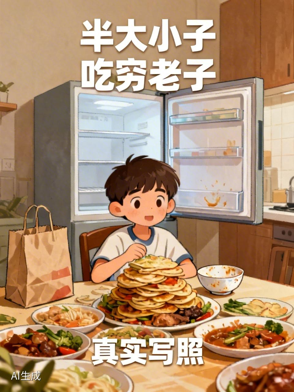 原来半大小子吃穷老子是真的，太真实了！
 
都说半大小子吃穷老子，以前只当是句老