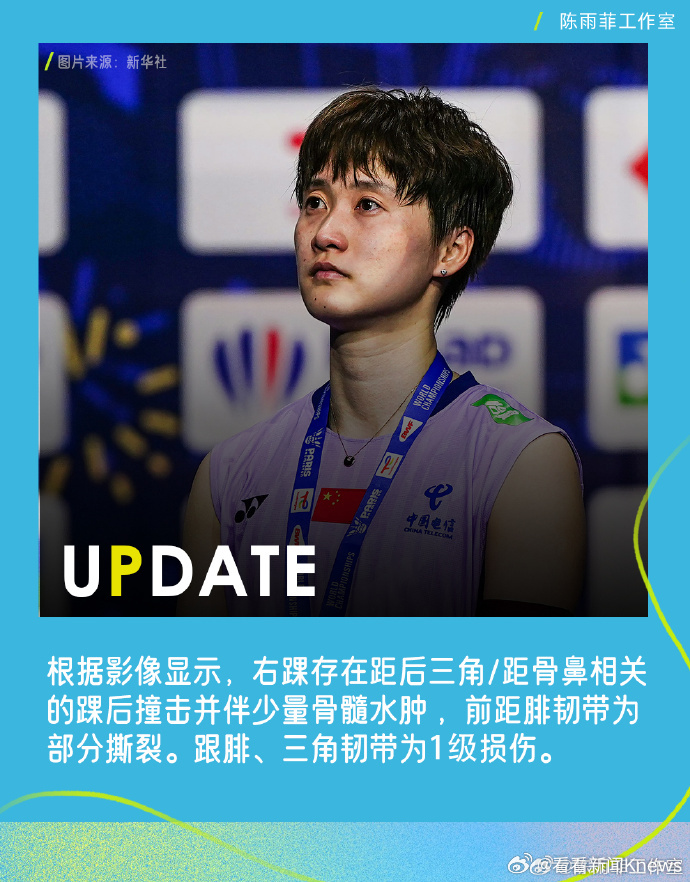 【#陈雨菲跟腓三角韧带损伤#】9月2日，发文：今日到达成都后，立即前往医院进行了