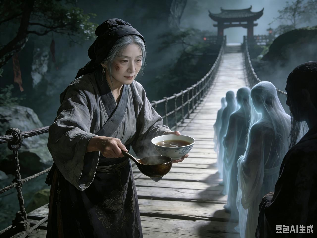 忘川河的水是从哪儿来的？新来的鬼差问。老鬼差指了指奈何桥头上那个佝偻的背影：“她