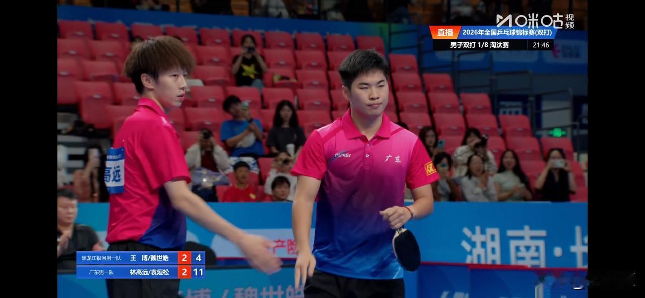 林高远/袁烜松(广东男一队)3-2王博/魏世皓(黑龙江银河男一队)【10-12，