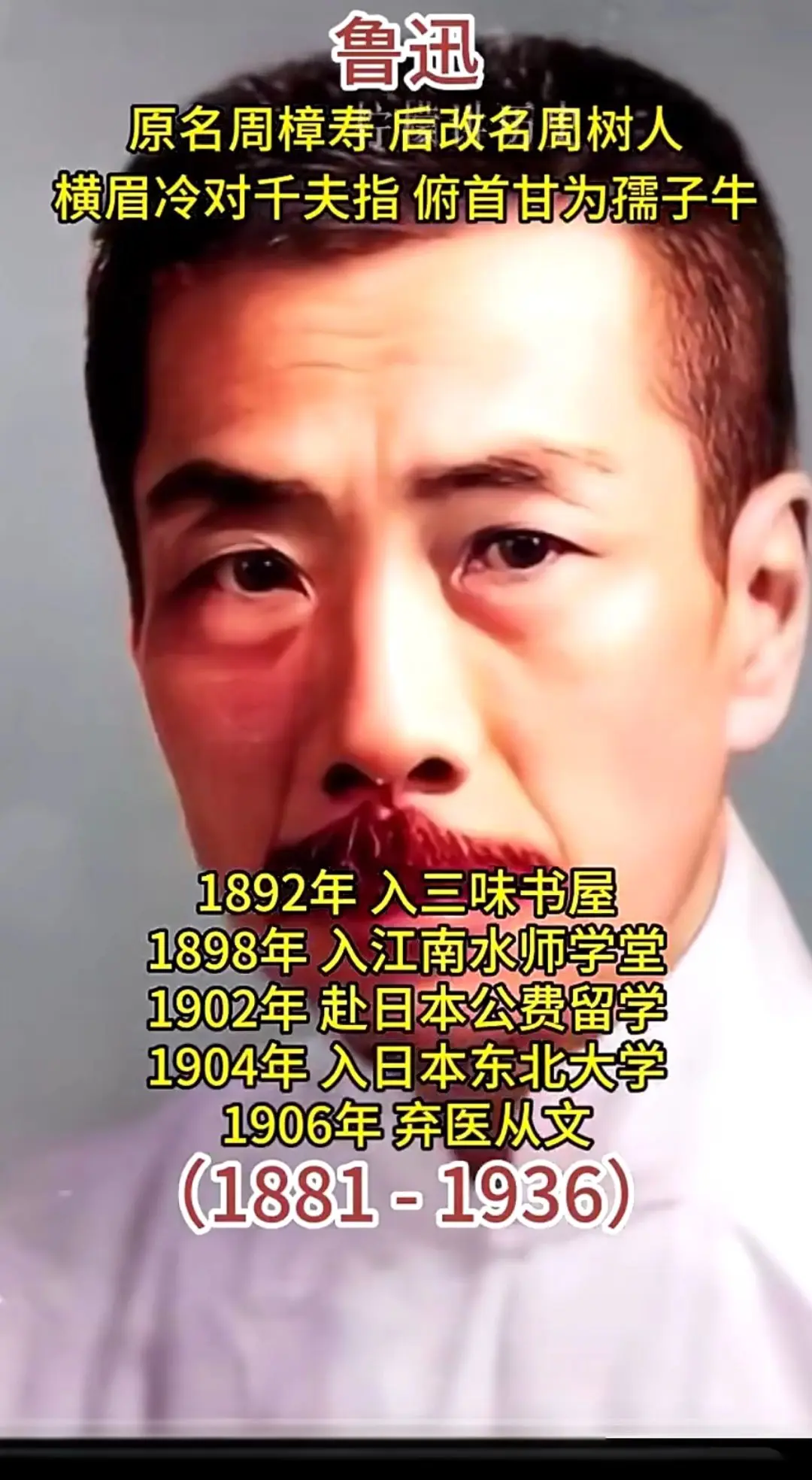 胡适：“鲁迅是个自由主义者，绝不会为外力所屈服，鲁迅是我们的人。”（素...