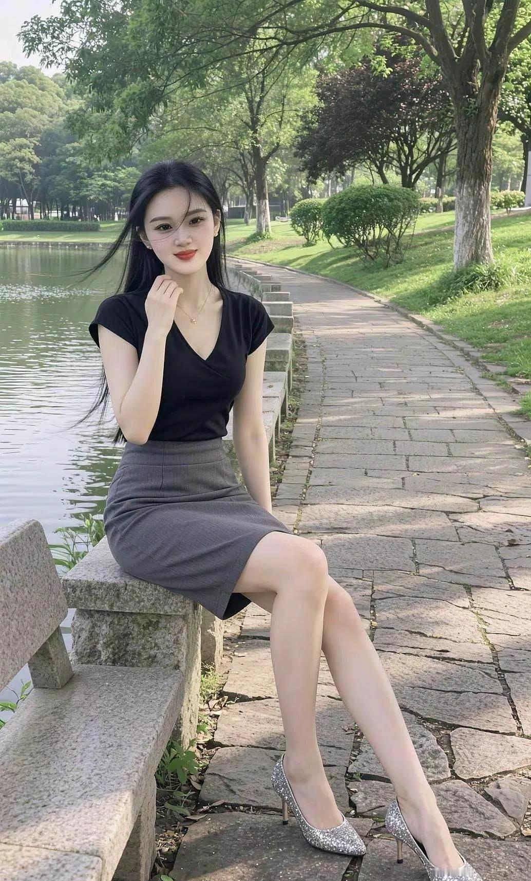 优雅漫步公园，时尚与自然相得益彰。