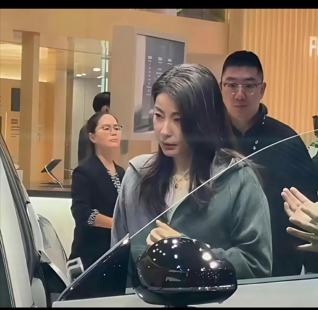 郭晶晶，头发也白了，但看着还挺洋气和挑染的一样。