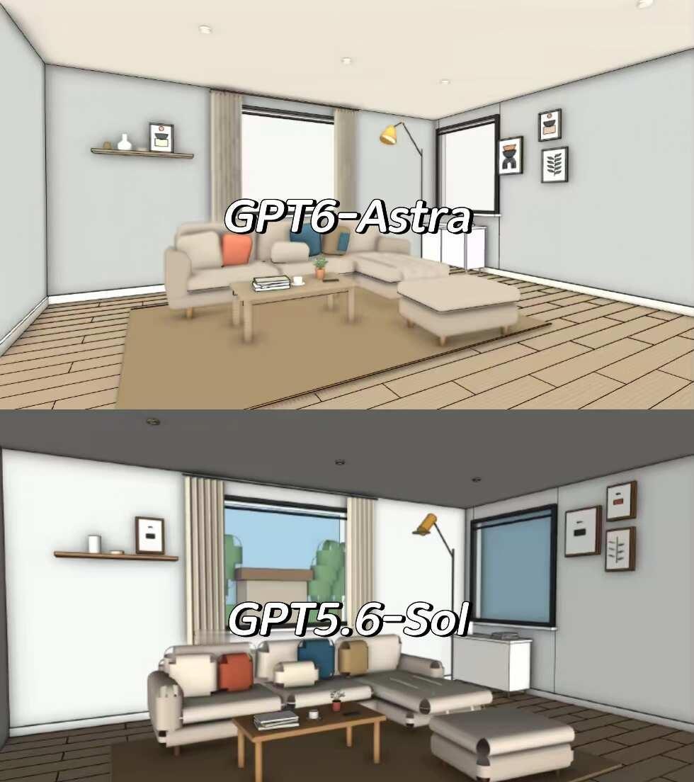 卧槽！！GPT6-Astra让SU自动建模和渲染
图1️⃣是两代模型生成的对比，