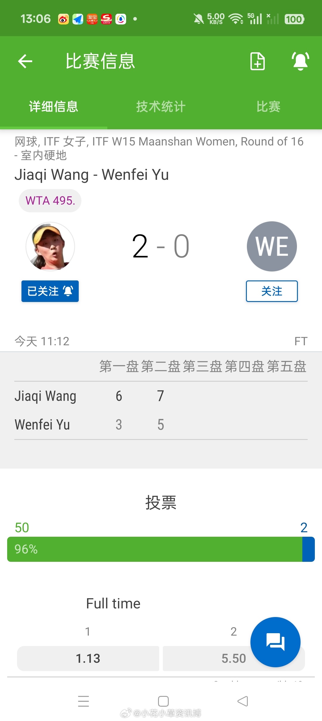 【马鞍山W15】女单正赛第二轮🇨🇳头号种子王佳琪6-37-5于文菲晋级八强王