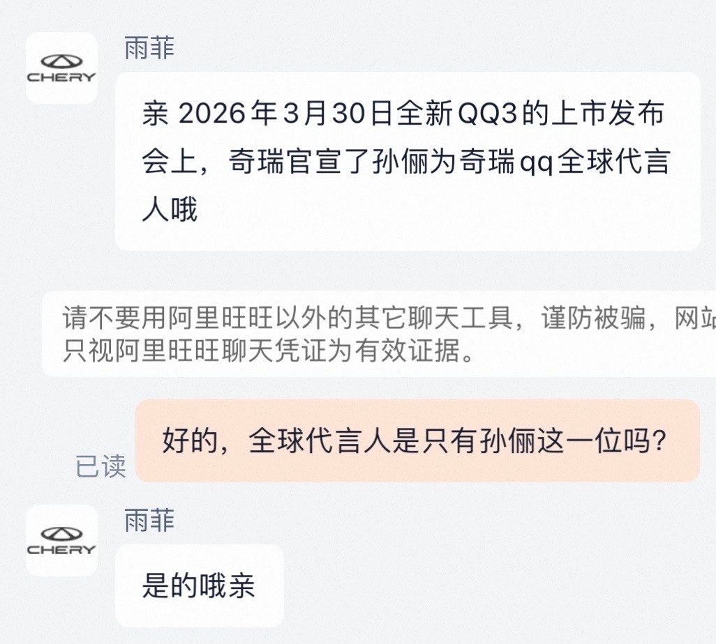 孙俪官宣了奇瑞全球代言人 