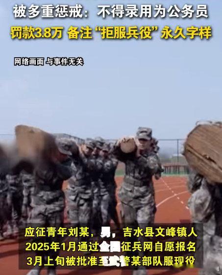 04年男子拒服兵役被罚3.8万 这完全是他自找的，被处罚一点都不亏。很多人想当兵