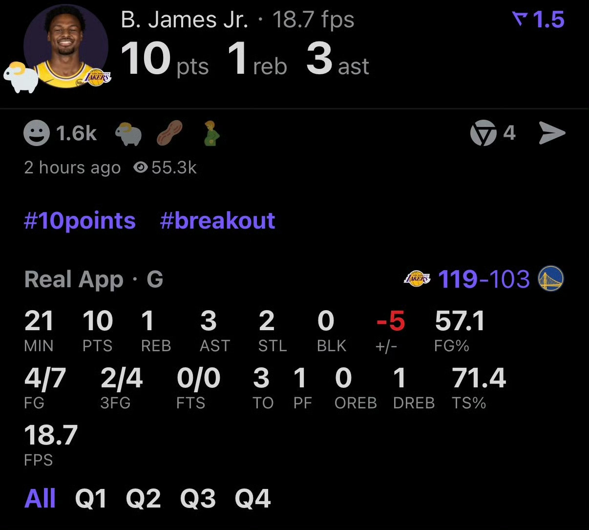 父子连线炸场！詹姆斯吸引夹击送三分，布朗尼命中关键球，湖人狂胜勇士16分！北京时