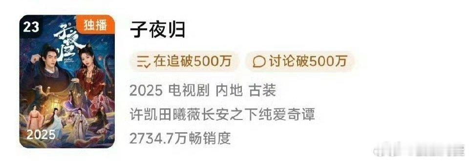 许凯 田曦薇《子夜归》进入🐧年榜，目前第23名。这部剧播的时候真的是被打扰很多