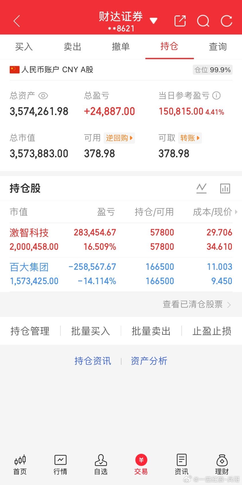起点：100万本金目标：一年10倍收益（第61天）承诺：全程实盘记录，不藏私、不