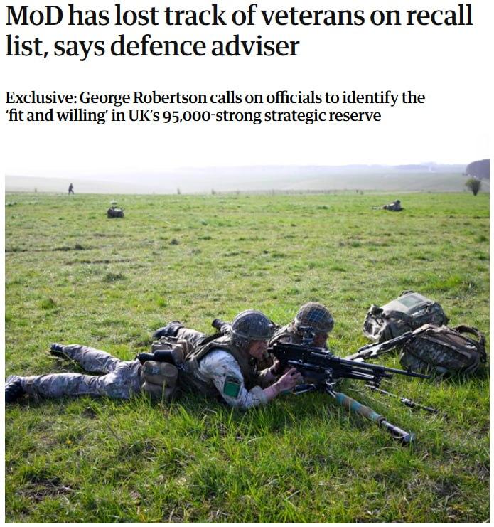 《卫报》爆了个大料：英国国防部把自家预备役弄丢了。

按规定，所有退伍军人在国家