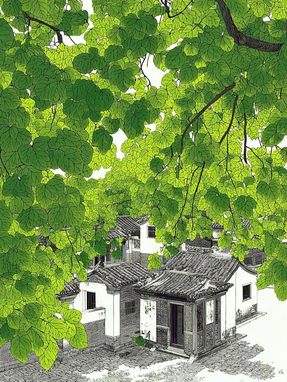 被绿树包围的老房子，怀念曾经悠然惬意的生活。 