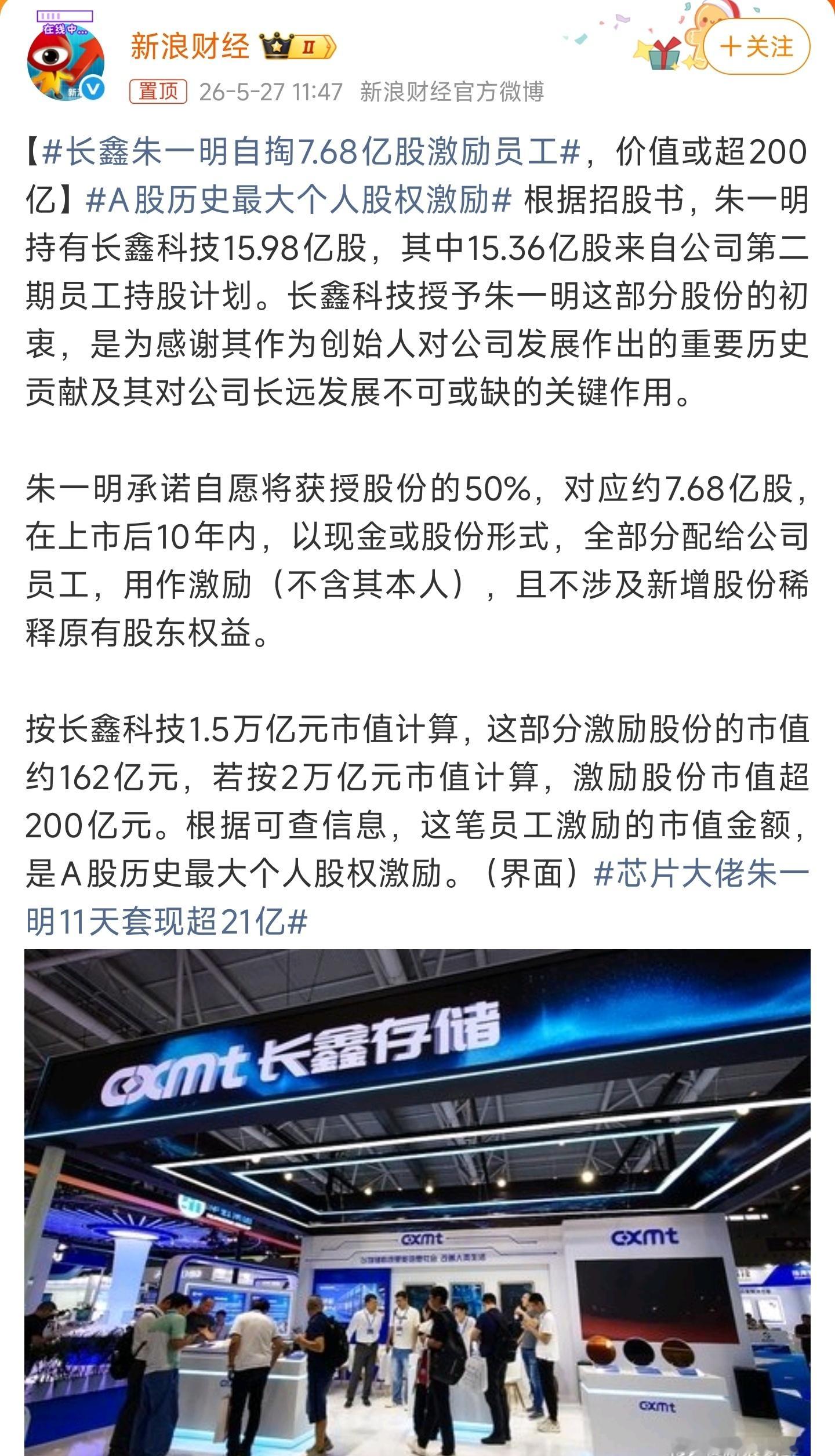 A股历史最大个人股权激励这波格局直接拉满！162亿起、最高超200亿的A股史上最
