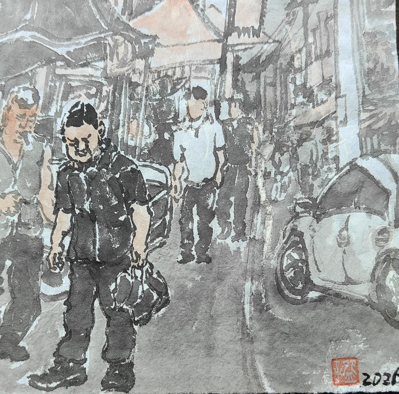 碗子的纸片水墨《市集No.7》