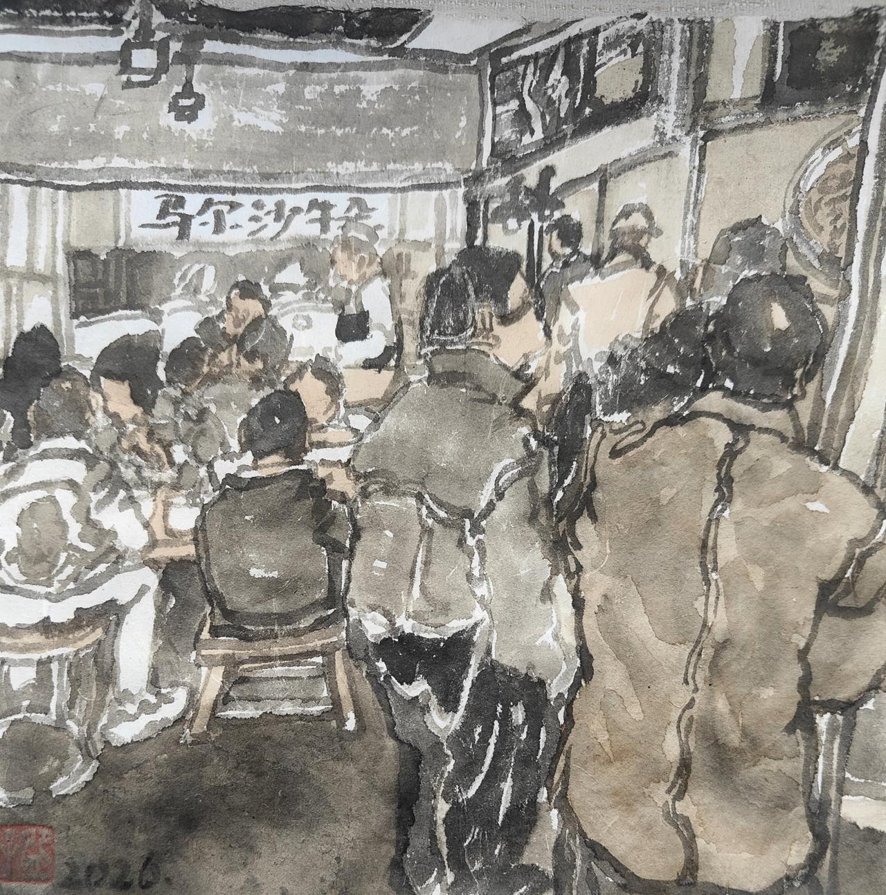 碗子的纸片水墨《马尔沙牛杂》
​只要来西宁，早餐是要去吃牛杂的，不知不觉已吃了2