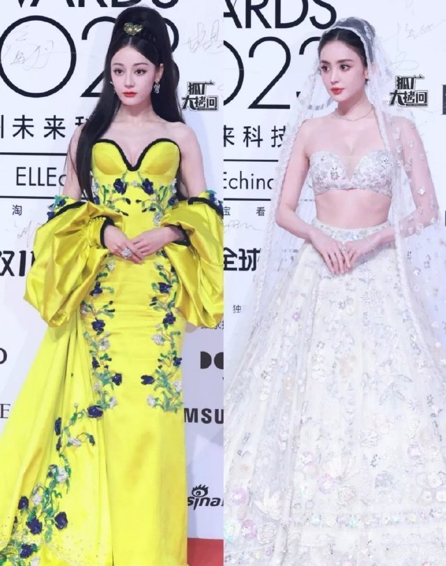 迪丽热巴、古力娜扎和杨紫红毯造型，娜扎赢面好大。 ​​​